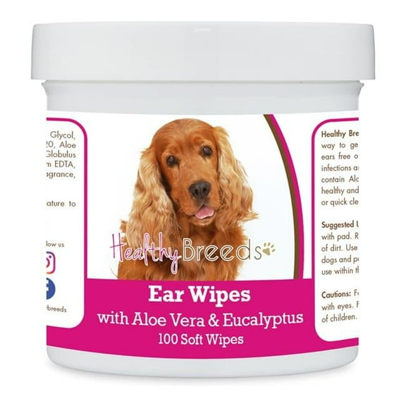 Healthy Breeds 192959823486 Cocker Spaniel Ear Cleaning Wipes with Aloe & Eucalyptus for Dogs - 100 Count