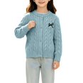 thumbnail image 3 of AUDeals Girls Cable Knit Cardigan Crewneck Button Sweater Long Sleeve Cotton Knitted Preppy Fall Ribbed Knitwear Outerwear Sweater Tops (Sky Blue, 11-12 Years), 3 of 6