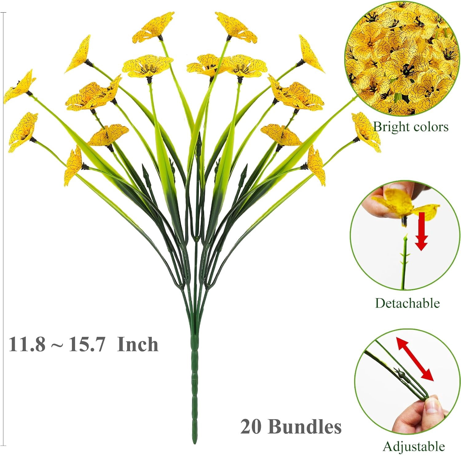 20 Bundles Outdoor Artificial Flowers UV Resistant with Pink Faux Silk Flowers and No Fade Fake Plastic Plants for Spring Summer Outside Planters Porch Window Box Garden Decor