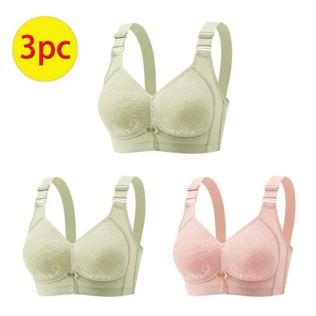 GERsome Womens Push Up Everyday Bras Comfortable Wireless Underwear Full Coverage V Neck Seamless Bra Smooth Brassiere Wire Free Basic Bras Pack of 3 Assorted Color 2Green/Pink S