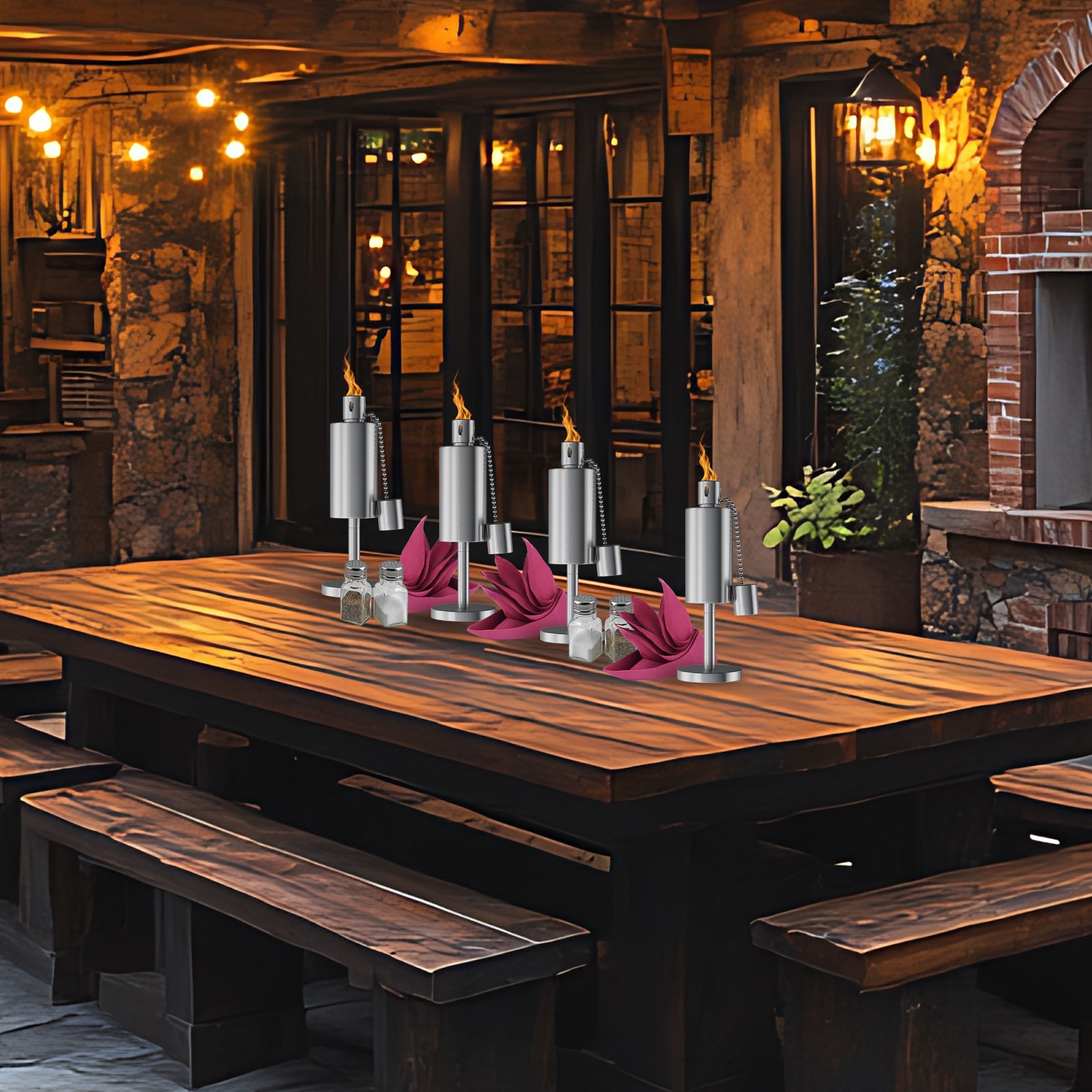 Pure Garden 10.5-Inch Table Torch Lamp 4-Pack - Fiberglass Wick Flame Light