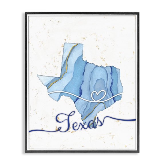 Stupell Industries Glam Texas Agate Blue US State Design Black Framed Giclee Art, 16 x 20, by Ziwei Li