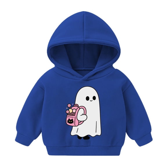 Gunia Toddler Halloween Ghost Sweatshirt For Boys Girls Long Sleeve Hooded Sweatshirt Cozy Pullover Outerwear For Soft Casual Jacket Tops Clothes Blue 4-5 Years