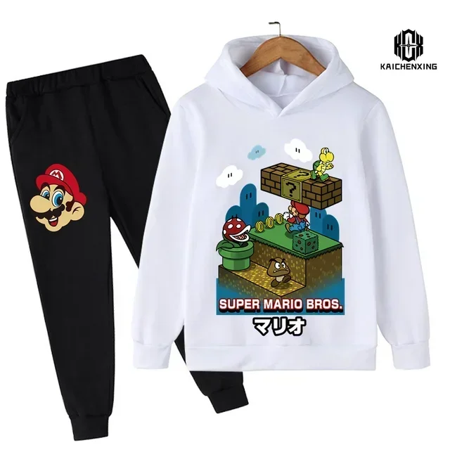 Ropa de Super Mario para niños, sudadera informal, chándal para niños, traje deportivo para niños, Sudadera con capucha y pantalones, traje de 2 piezas