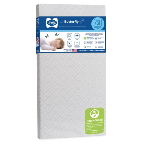 Sealy Butterfly Waterproof Ultra Firm Crib Mattress and Toddler Mattress