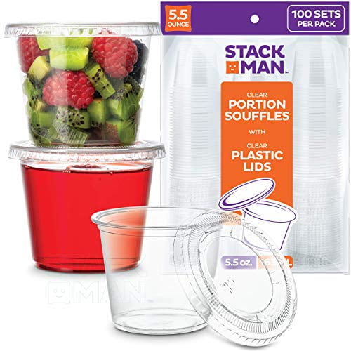 [100 Sets 5.5 oz.] Plastic Cups with Lids, Clear Portion Cups