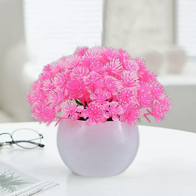 Juego de Flores Artificiales de Escritorio En Maceta | Bola de Bonsái de Plástico En Colores Amarillo, Naranja, Rojo, Morado, Rosa y Verde | Plantas Artificiales Decorativas de 11 Cm para Decoración