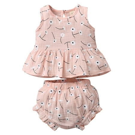 

Nokpsedcb 2PCS Infant Newborn Baby Girl Daisy/Sun Printed Vest Triangle Short Pants Suit Pink 12-18 Months