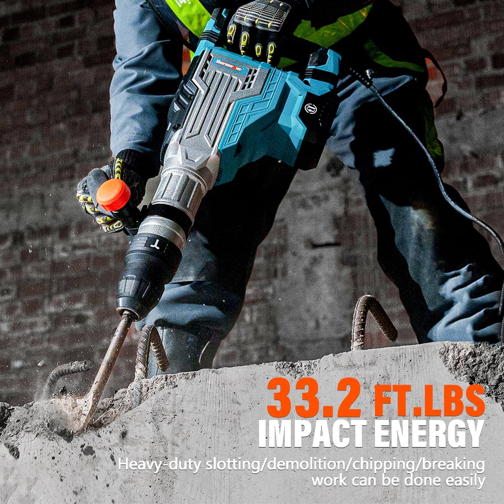 BERSERKER 1700W SDS-Max Demolition Jack Hammer, 14-Amp Electric Chipping Hammer with Case, Flat & Bull Point Chisels