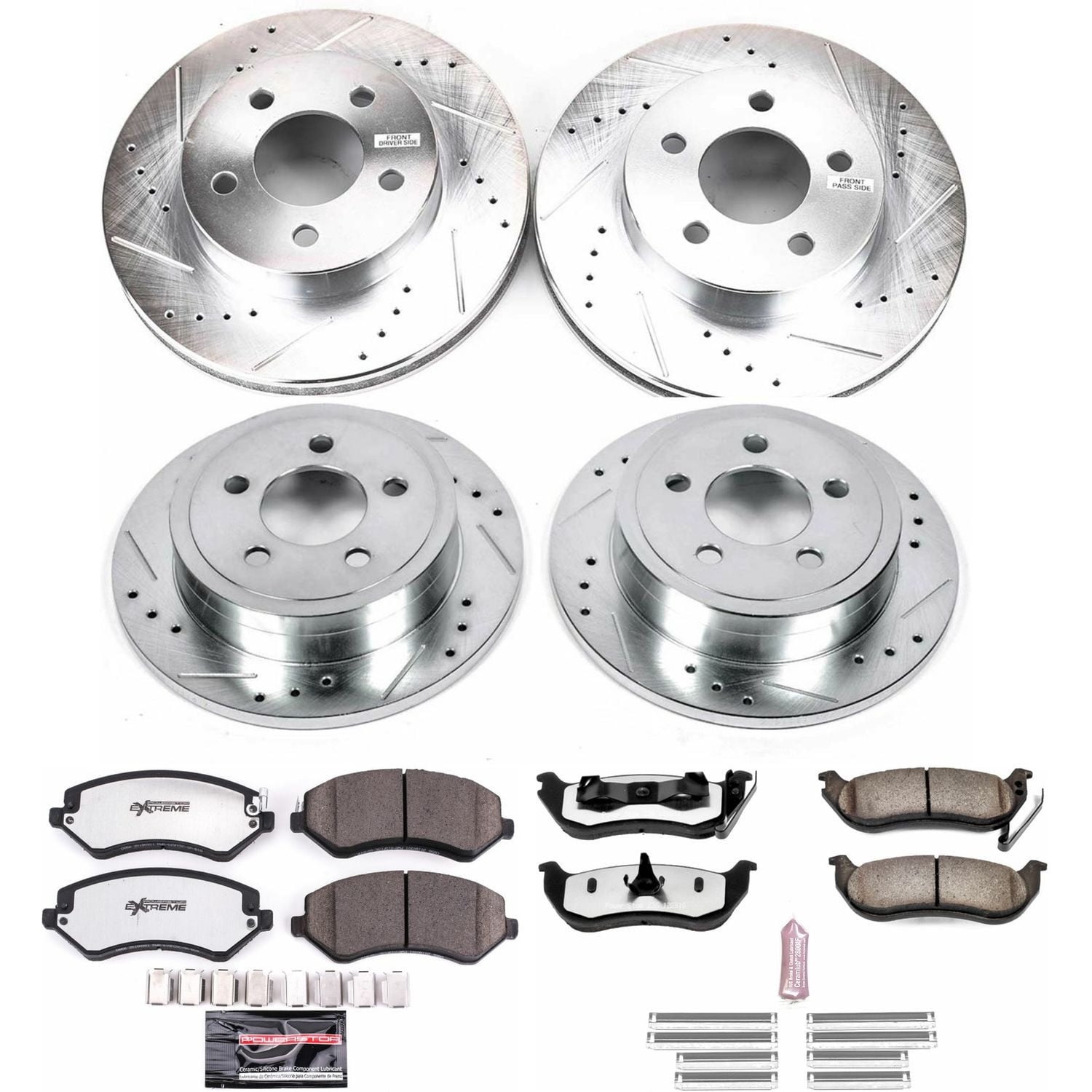 PowerStop Front and Rear Z36 Truck & Tow Carbon-Fiber Ceramic Brake Pad and Drilled and Slotted Rotor Kit Fits: JEEP Select Models K2162-36