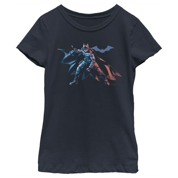 Girl's The Batman Hero Pose Graphic Tee Navy Blue Small