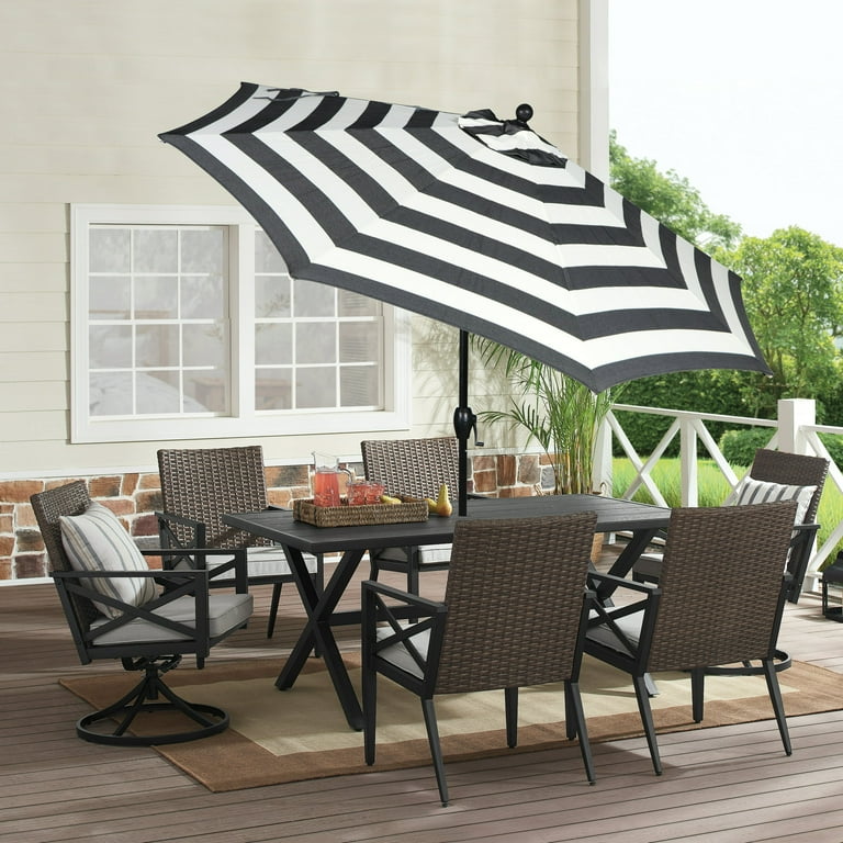 Better Homes & Gardens Outdoor 9' Ibiza Stripe Round Crank Premium Patio Umbrella