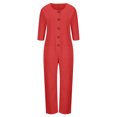 thumbnail image 4 of Women Jumpsuit Half Sleeve Loose Fit Harem Jumpsuits Casual Button Harem Playsuits Solid Bib Overalls Crotched Trousers Capri Pants Ladies One Piece Rompers with Pockets, 4 of 5
