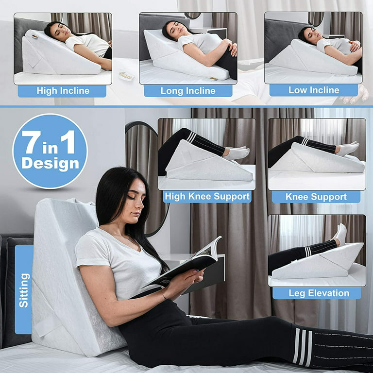 Abco Tech Memory Foam Knee Pillow Wedge | Leg Pillow with Cooling Gel |  Wedge Pillow with Hypo-Allergenic Washable Cover | White