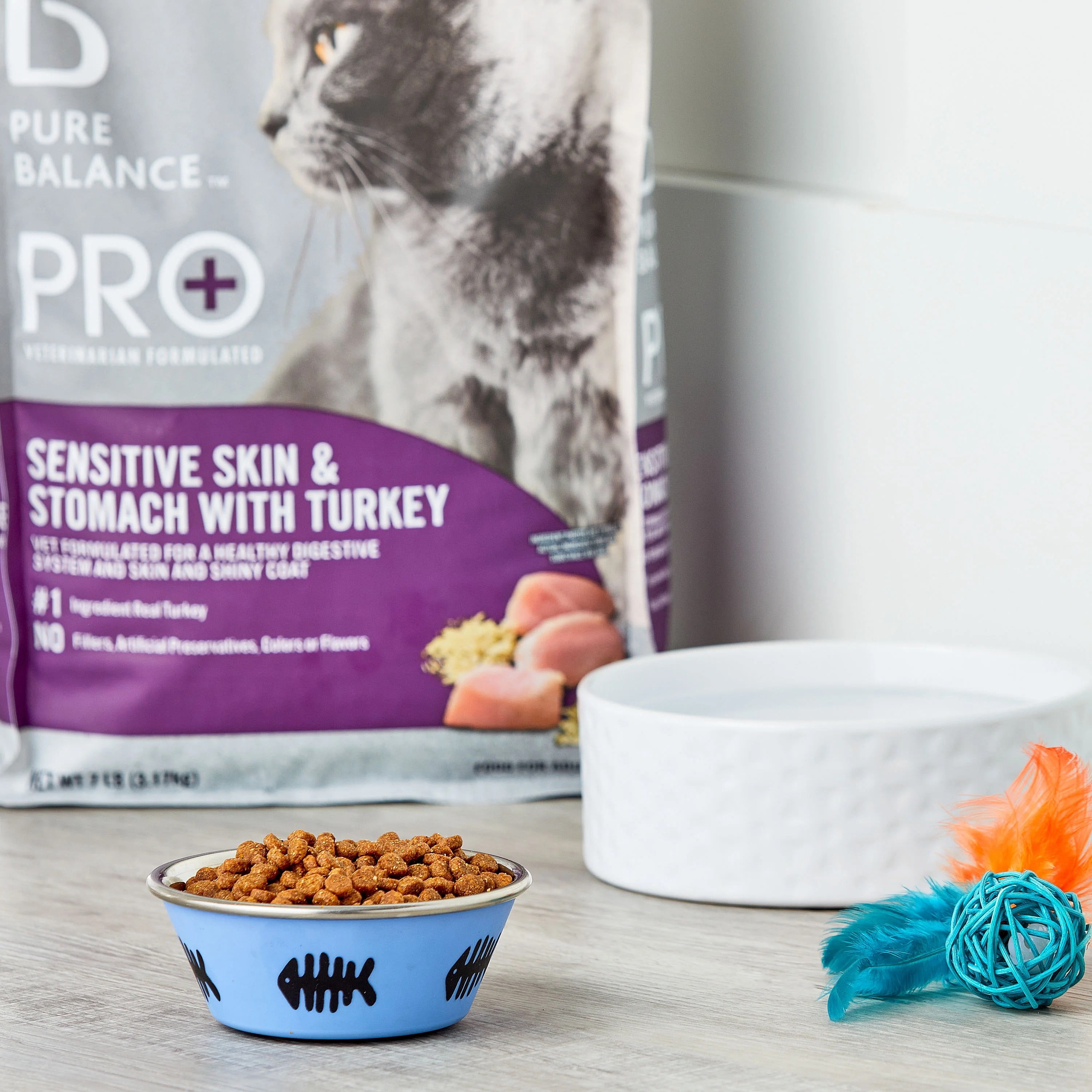 (3 pack) Pure Balance PRO+ Sensitive Skin & Stomach with Turkey Dry Cat Food, 7 lbs