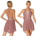 thumbnail image 2 of renvena Women's Lyrical Mesh Figure Ice Skating Dresses Backless Ballet Dance Dusty Pink M, 2 of 7
