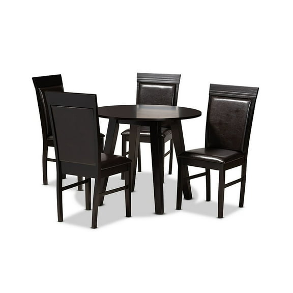 Miya Modern and Contemporary Dark Brown Faux Leather Upholstered and Wood 5-Piece Dining Set
