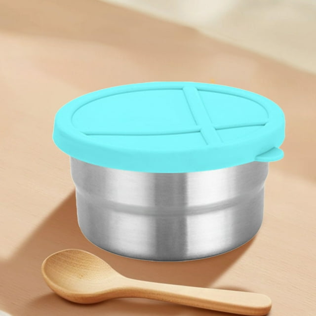 Boîte à Collations en Acier Inoxydable avec Couvercle en Silicone - Contenant de Rangement Alimentaire Hermétique Scellé Portable à Compartiments Divisés pour Collations, Bleu Ciel, JKODE