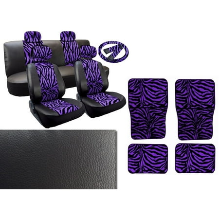 17 Piece Zebra Stripes Full Car Seat Cover Set Synthetic Leather