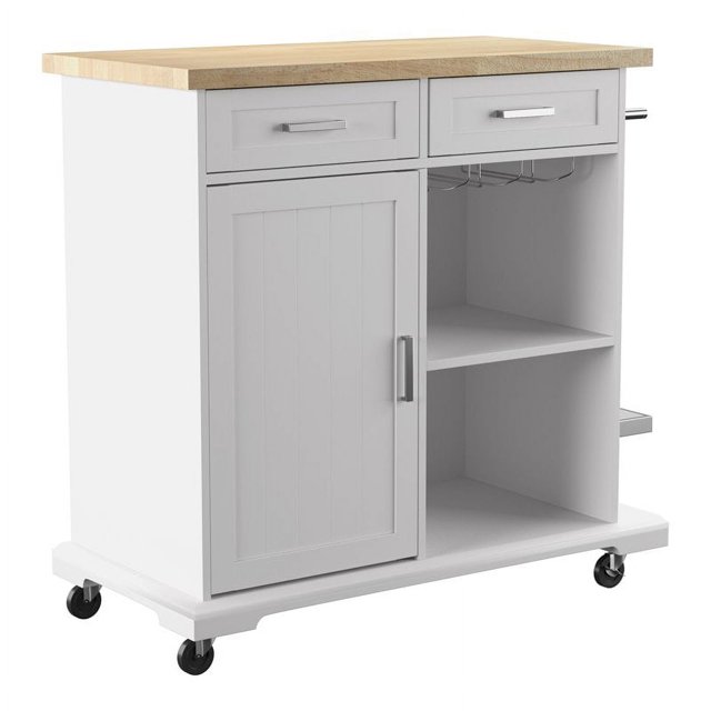 SEI Furniture Warkin Engineered Wood Rolling Kitchen Island in White/Natural