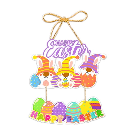 PEIBang Happy Easter Door Sign Easter Decorations,Cute Bunny Easter Egg Paper Door Sign Hanging Ornament for Easter Farmhouse Home Party Decor