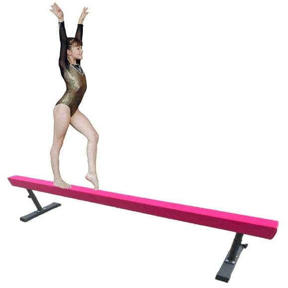 Athletic Bar 8ft Adjustable Balance Beam, High and Low Floor Beam Gymnastics Equipment for Kids/Adults Gymnastics Beam Home Gymnastics Training Practice, for Gymnast, Children, or Cheerleaders Pink