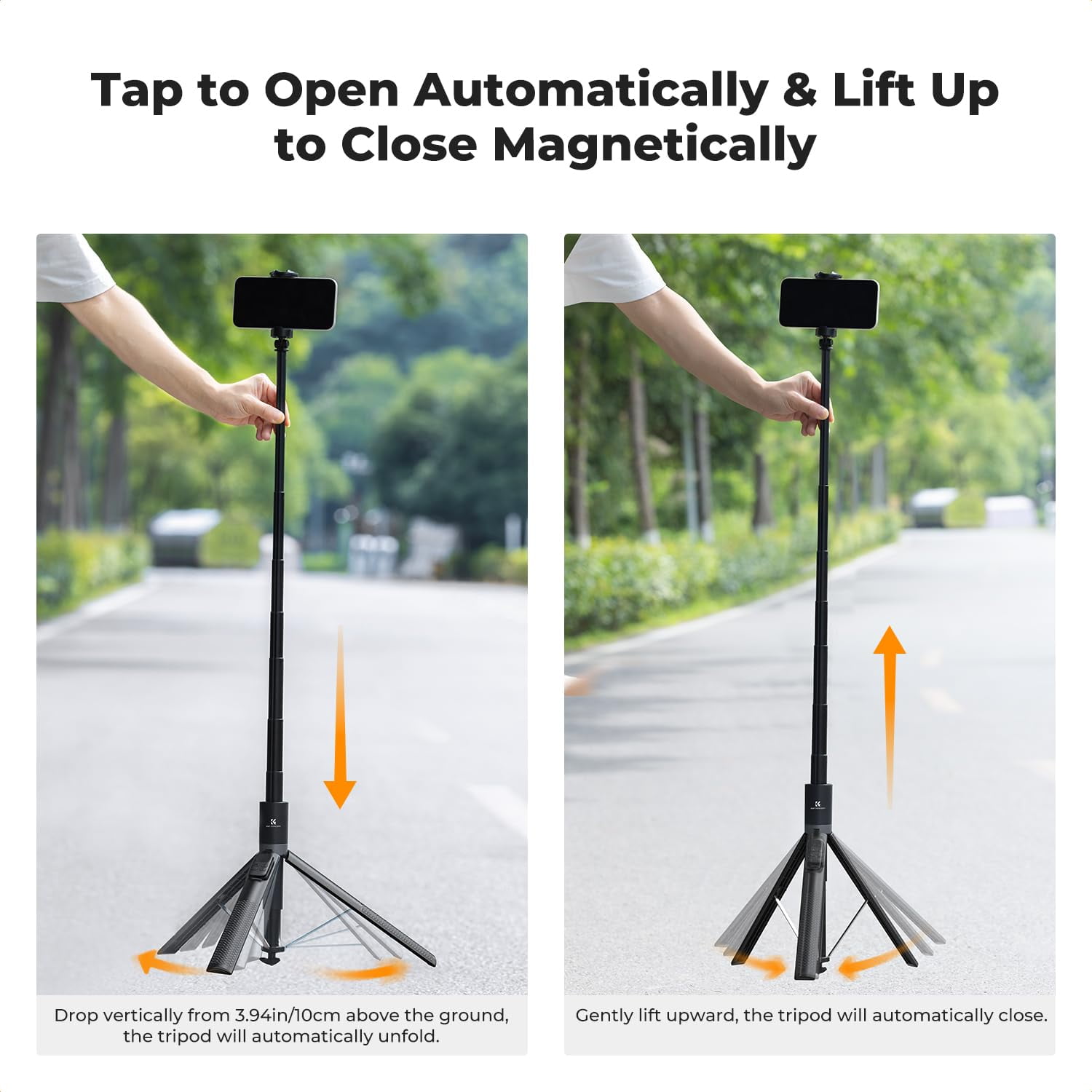 K&F CONCEPT 69" Selfie Stick, Pop Open & Quick Fold Phone Tripod, 360° Rotatable Selfie Stick with 9 Button Bluetooth Remote, Cell Phone Tripod for Travel, Live Streaming, Vloggers, Black