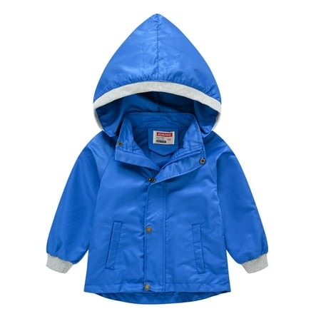 

BIZIZA Kids Baby Rain Jackets Solid Color Waterproof Hooded Pockets Zip Up Long Sleeve for 2-10Y Chlid Tops Blue 120
