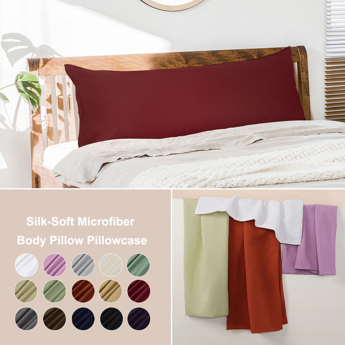 Unique Bargains 1 Pack Brushed Microfiber Body Pillowcase, 20" x 48", Burgundy