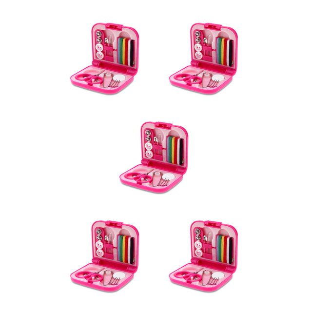 yingyy Sewing Storage Box with Buckle Dust-proof DIY Crafting Embroidery Handwork Needles Cases Portable Handicraft Organizer Rose Red 5Set