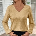 thumbnail image 6 of purcolt Womens Sparkly Sequin Tops Dressy Casual V Neck Glitter Long Sleeve Shirts Cocktail Party Outfit, 6 of 9