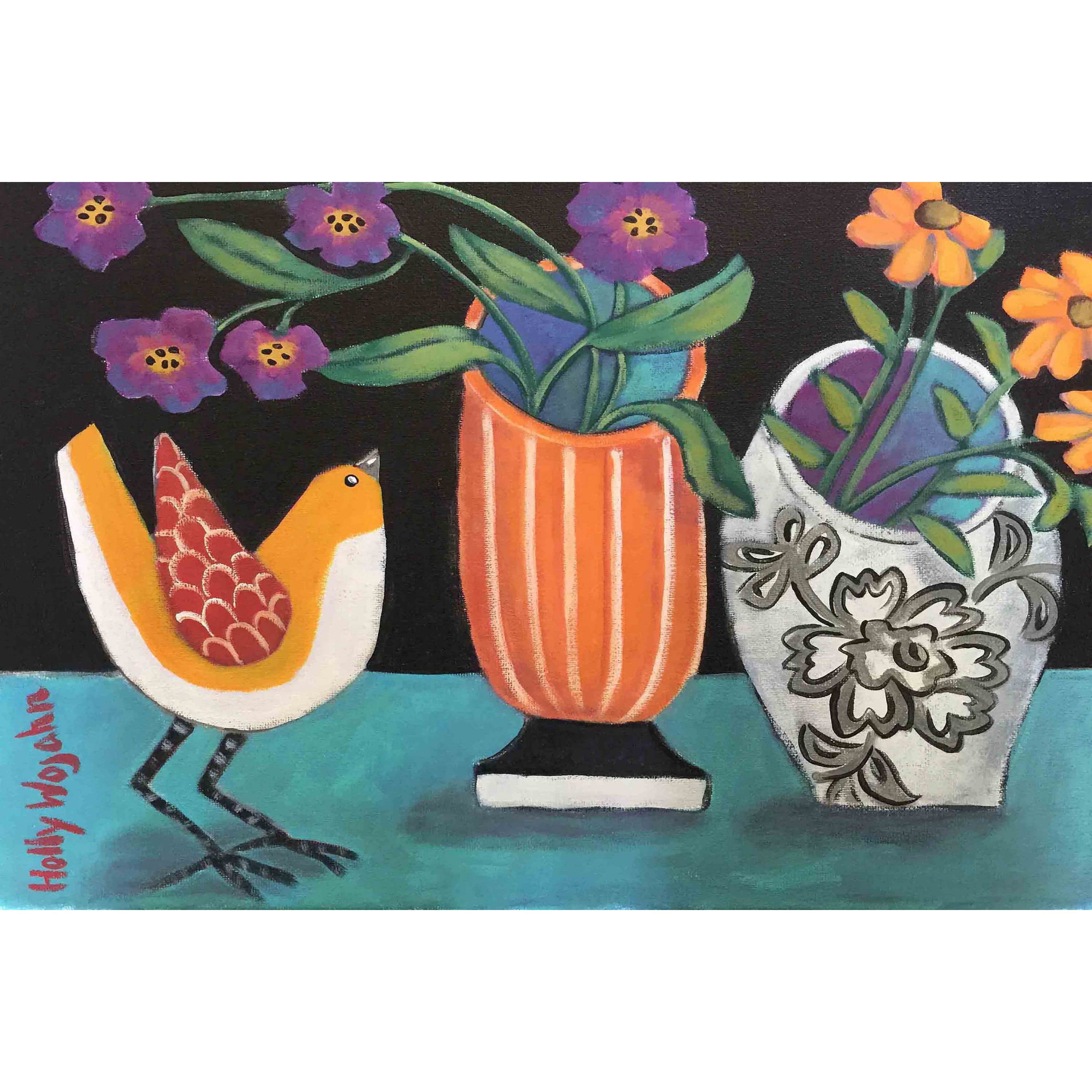 Marmont Hill "Two More Cheery Vases and a Chirp More" Painting Print on Canvas