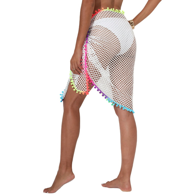Sarong Coverups for Women Sheer Mesh Beach Wrap Skirt Summer Sexy Fishnet  Swimsuit Cover Up for Swimwear