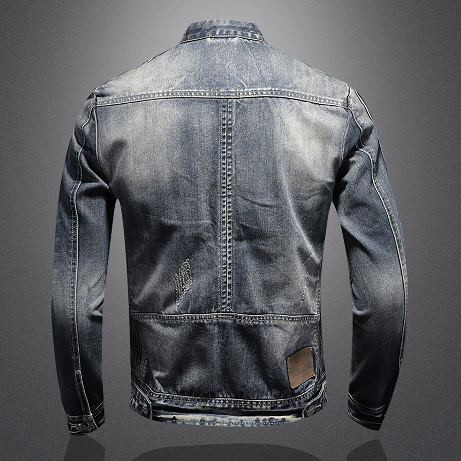 Dolkfu Distressed Mens Jackets Faux Leather Gray Trucker Jacket Slim Fit Motocycle Bike Jacket Men's Coats Winter L