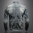 thumbnail image 4 of CaiJunJia Men's Denim Jacket Retro Fashion Casual Stand-Up Collar Zipper Jacket Denim Tops, 4 of 6