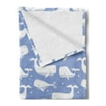 thumbnail image 2 of Whale Soft Flannel Fleece Blanket, Nursery Themed Monochromatic Silhouette Pattern with Underwater Mammal Print, Cozy Plush for Indoor and Outdoor Use, 50" x 60", Ceil Blue and White, by Ambesonne, 2 of 5