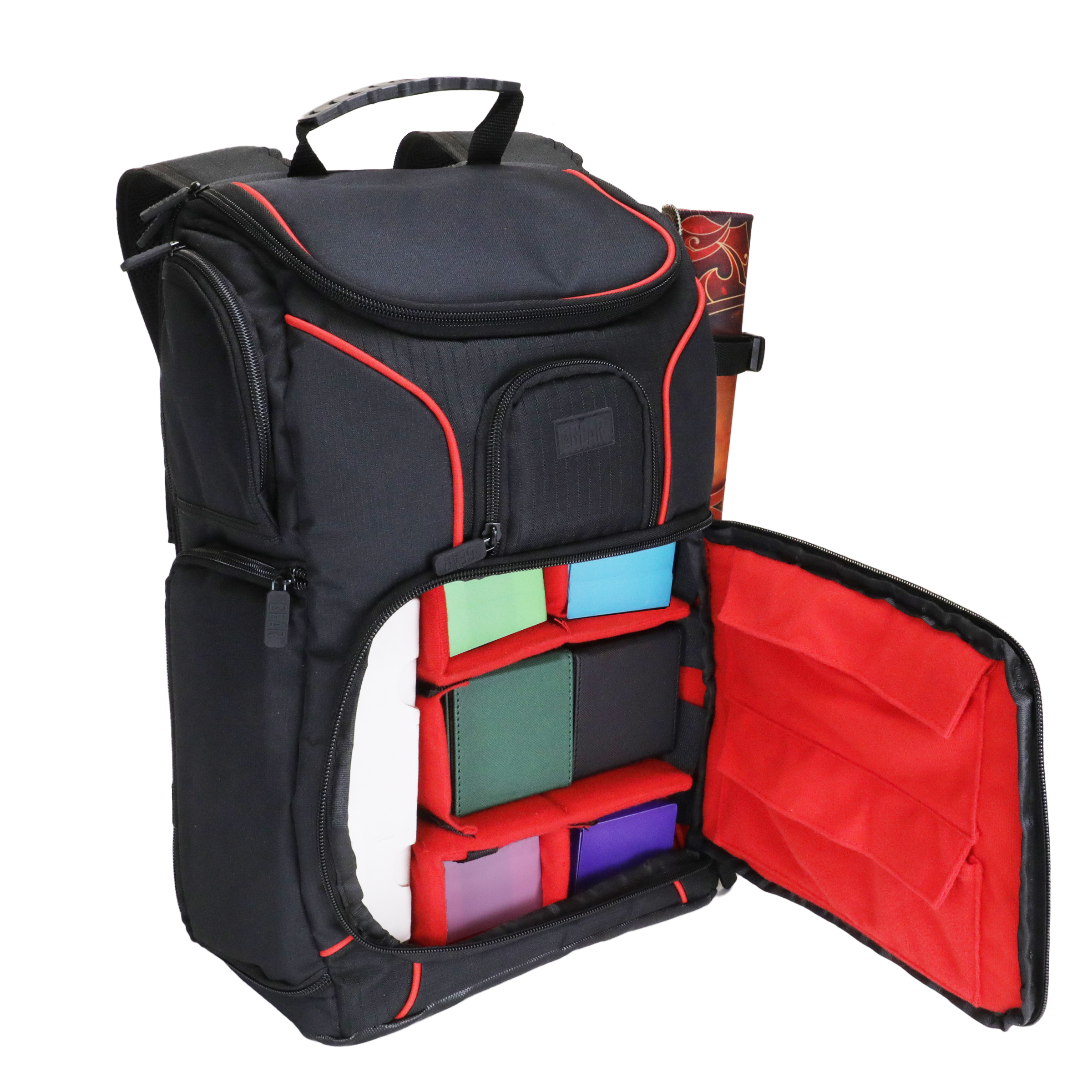 USA Gear MTG Backpack Compatible with Magic the Gathering, Playmat, Customizable Interior (Red)