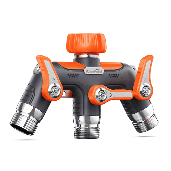RainPoint 3 Way Heavy Duty Metal Garden Hose Splitter, Zinc Alloy Hose Connector with 1.9" Extra Long Handle 3/4" GHT Thread for Outdoor Faucet (Orange)