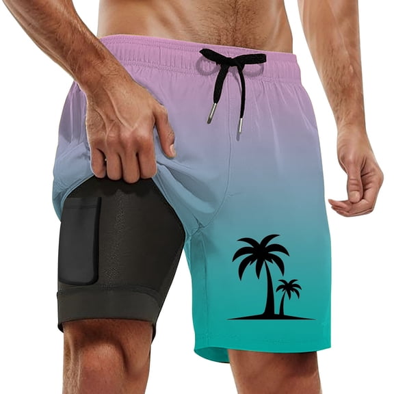 Kcolen Men's Swim Trunks 5 Inch Inseam High Elastic Waist Swim Shorts Light Upf Bathing Suit Compression Liner Summer Beach Swimming Shorts for Men