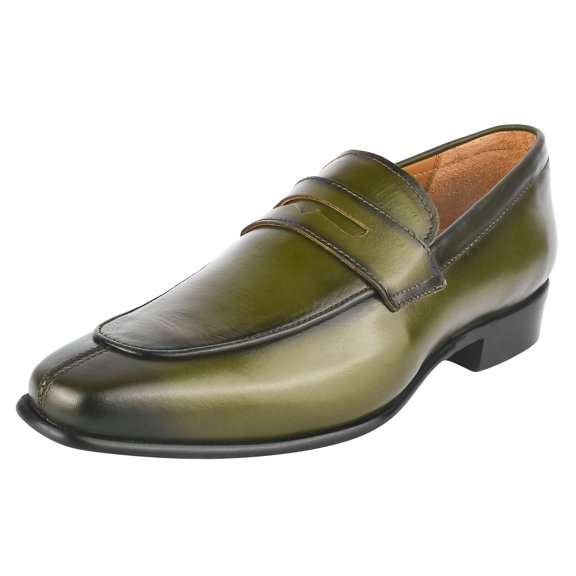 LIBERTYZENO Mens Leather Classic Slip On Loafers casual shoes, Olive