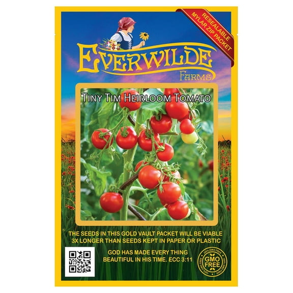 Everwilde Farms - 100 Tiny Tim Heirloom Tomato Seeds - Gold Vault Jumbo Bulk Seed Packet
