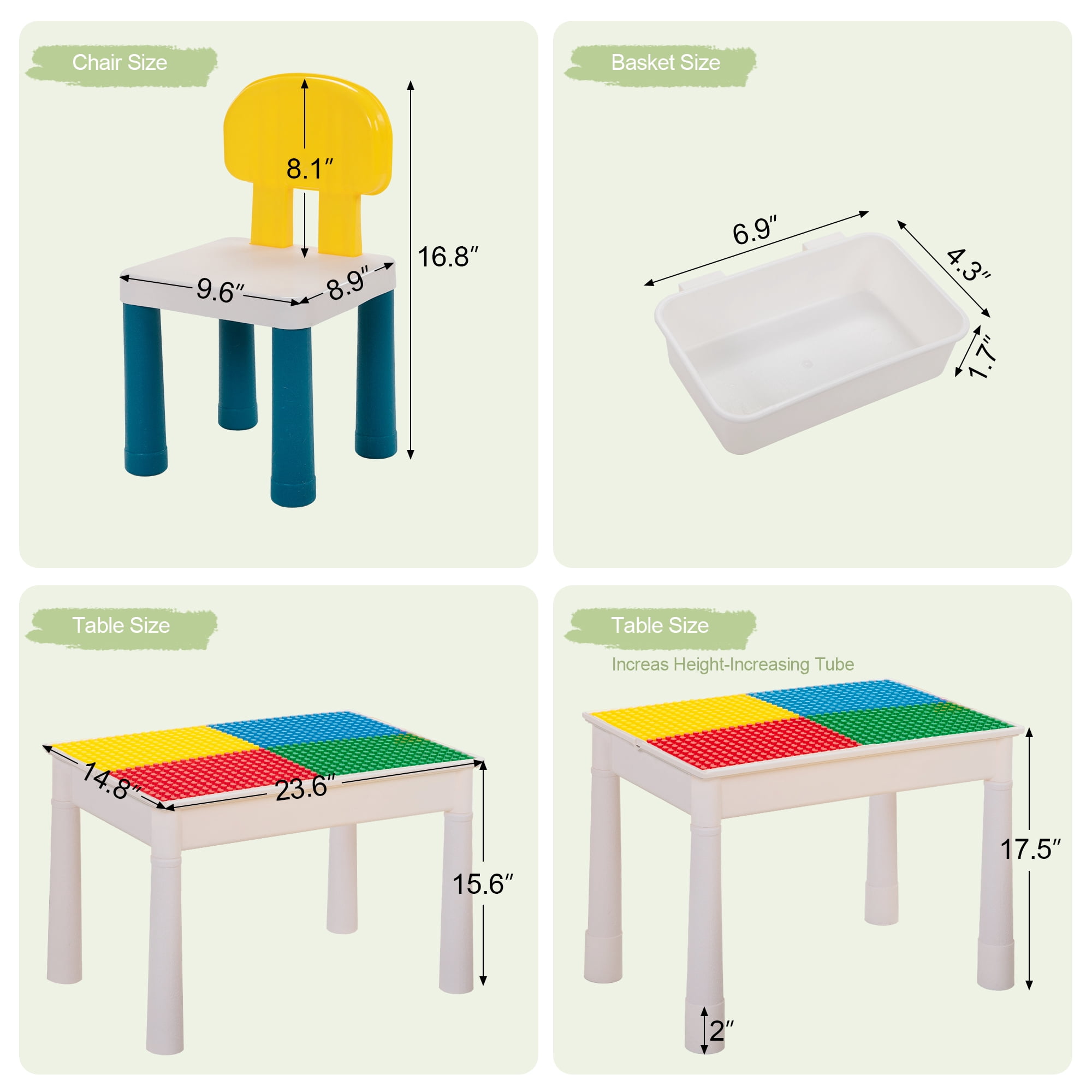 Tobbi Toddler Table and Chairs, Kids Activity Table Set with 2 Chairs, Building Block Table