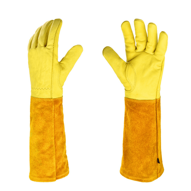 Guantes de cuero para jardinería con protección para el antebrazo, guantes largos resistentes a las espinas para recortar rosas MFZFUKR CPB-US-DYP637-4
