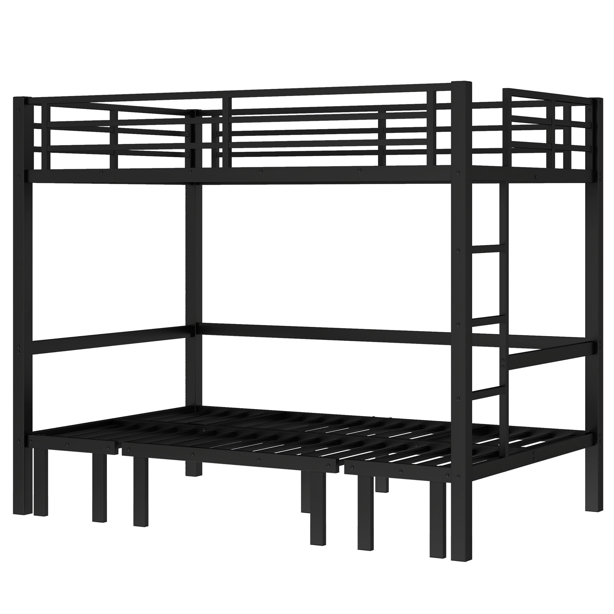 Mintazer Full Over Full Metal Bunk Bed with Pull-Out Lower Bed & Guardrails for Teens Adults Bedroom Dorm, Black