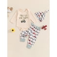 thumbnail image 3 of FOCUSNORM Ensemble Pantalon Bébé Garçon Manches Longues Col Rond Brodé avec Pantalon de Survêtement Imprimé Tractor et Chapeau Tenue d'Automne, 3 of 9