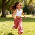 thumbnail image 5 of Favoffer Toddler Girls Pants Summer Cute Plaid Linen Blend Mosquito Proof Wide Leg Cropped Trousers Casual Loose Bottoms Daily Home Outdoor Play Sizes 12M-12Y, 5 of 9