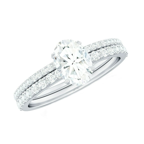 925 Sterling Silver Oval 1.5 Ctw Moissanite Diamond Cluster Women Engagement Wedding Ring