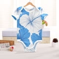 thumbnail image 6 of White and Blue Tropical Hibiscus Florals Pure Cotton Bodysuit Short Sleeve Pajamas One-Piece Romper Unisex 18M, 6 of 6