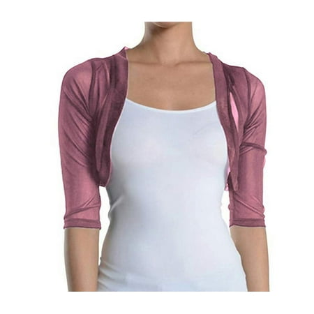 

Fashion Secrets Junior s Sheer Chiffon Bolero Shrug Jacket Cardigan 3/4 Sleeve (Small Mauve)