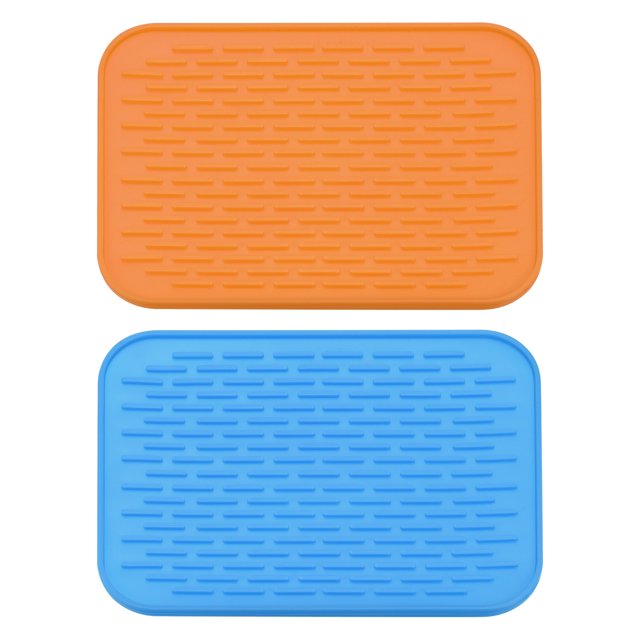 Juego de Alfombrillas de Silicona Unique Bargains para Secar Platos 2 Piezas 8.5 x 6 Pulgadas Color Naranja y Azul